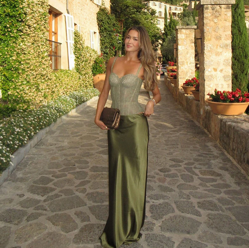 Gonna Lunga Jacquard a Vita Alta – Verde